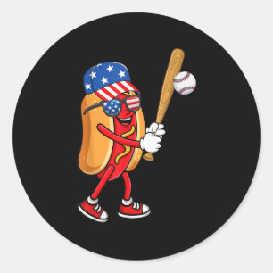 Adesivo Hotdog Jogando Baseball no Dia da Independência do