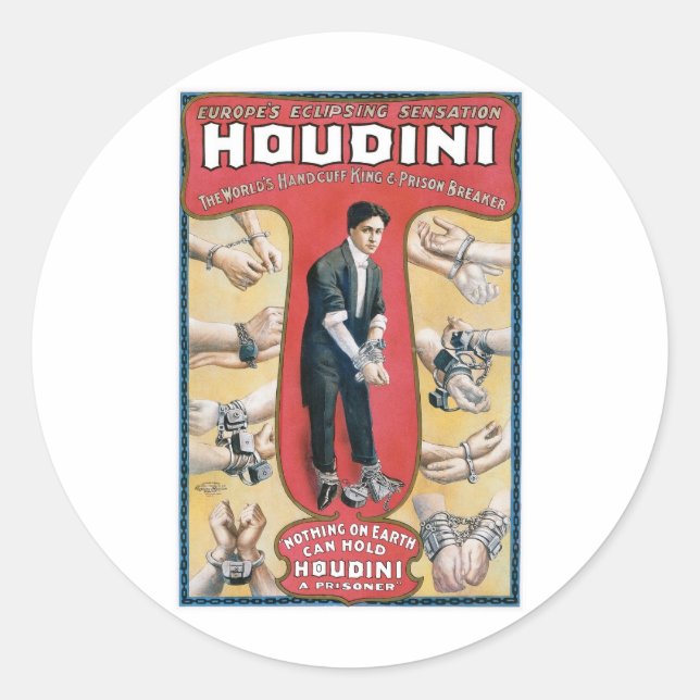 Adesivo Houdini ~ Vintage Handcuff Escape Artista (Frente)