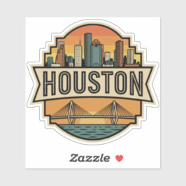 Adesivo Houston City Texas Skyline Retro Travel Badge 