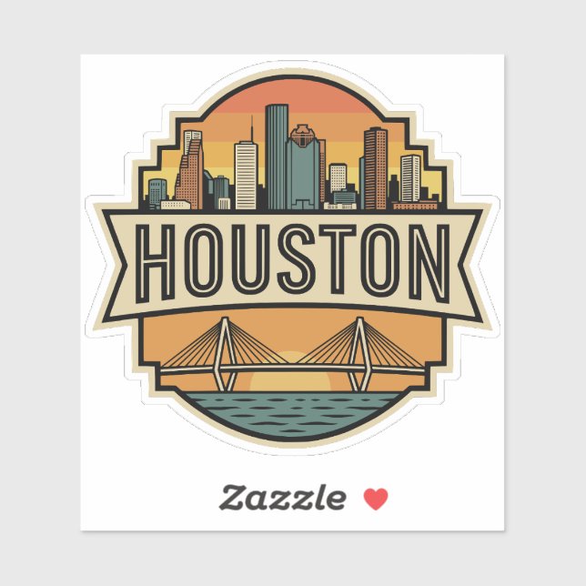 Adesivo Houston City Texas Skyline Retro Travel Badge  (Folha)