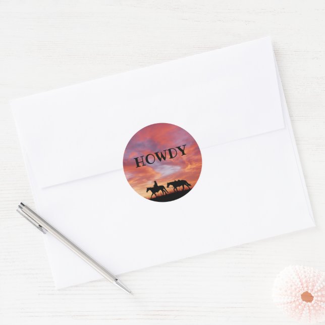Adesivo Howdy Cowboy Horse Sky Ocidental (Envelope)