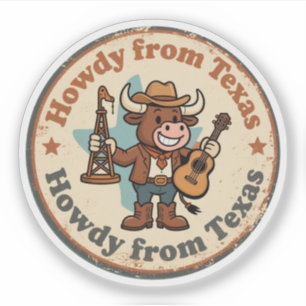 Adesivo Howdy do Texas_ Retro Longhorn Western Trabalho de