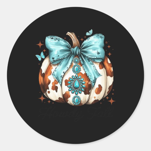 Adesivo Howdy Fall Western Pumpkin Halloween Cowhide Pumpk (Frente)