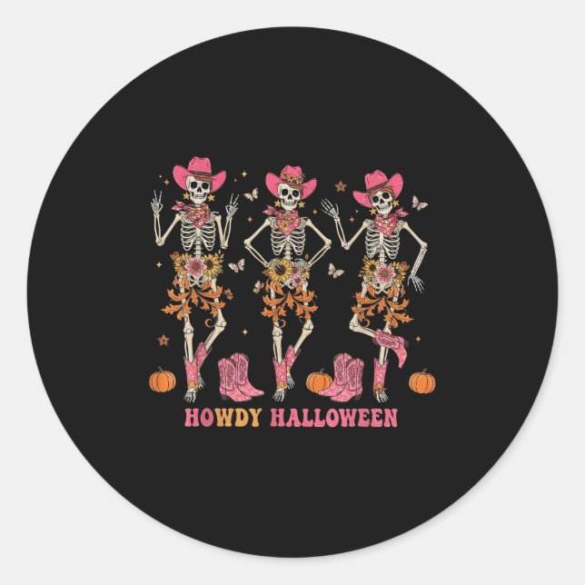 Adesivo Howdy Western Skeleton Cowgirls Dancing Halloween  (Frente)