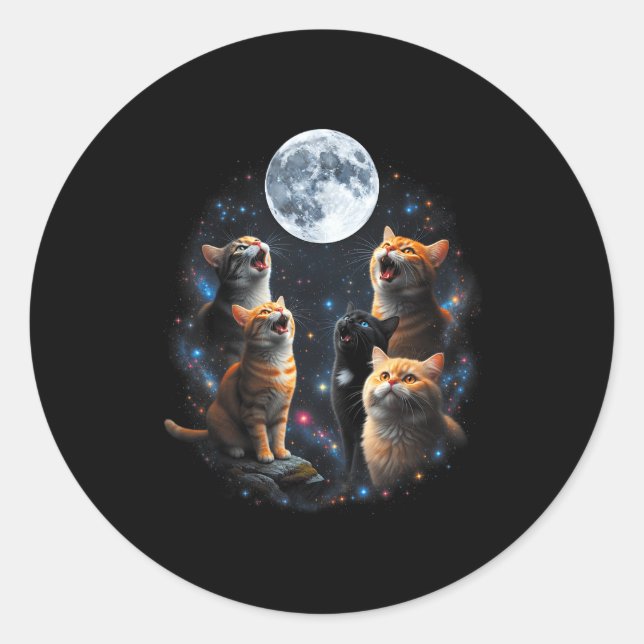 Adesivo Howling Cats Full Moon Starry Sky Galaxy Cosmic An (Frente)