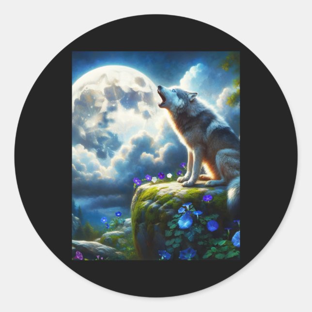 Adesivo Howling Wild Wolf - Um Viciado Em Fantasia Lua (Frente)