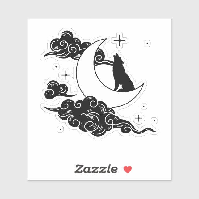 Adesivo Howling Wolf Mystical Moon Wild Nature & Lunar Art (Folha)