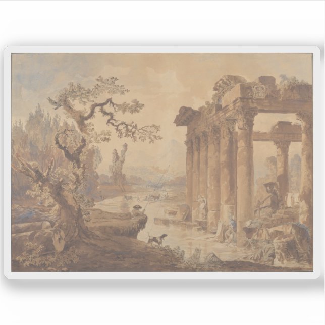 Adesivo Hubert Robert - Paisagem com Ruins (Frente)