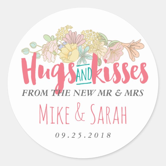 Adesivo Hugs Kisses Sr. Floral Wreath Wedding Sticker (Frente)