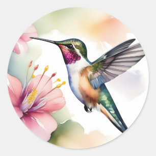 Adesivo Hummingbird Com Flores Rosa