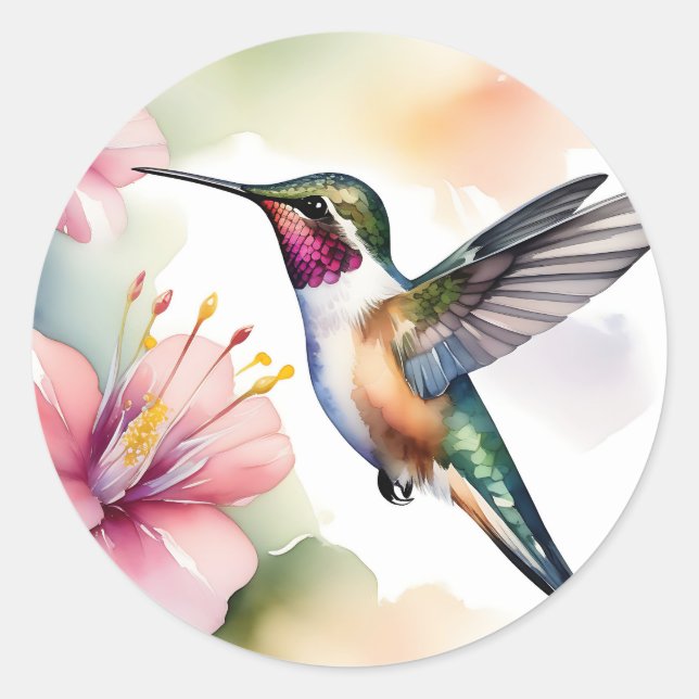 Adesivo Hummingbird Com Flores Rosa (Frente)