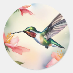 Adesivo Hummingbird E Flores Aquarela