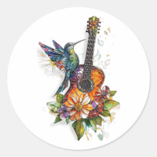 Adesivo Hummingbird Guitar Músico Floral Nature Lover Bi