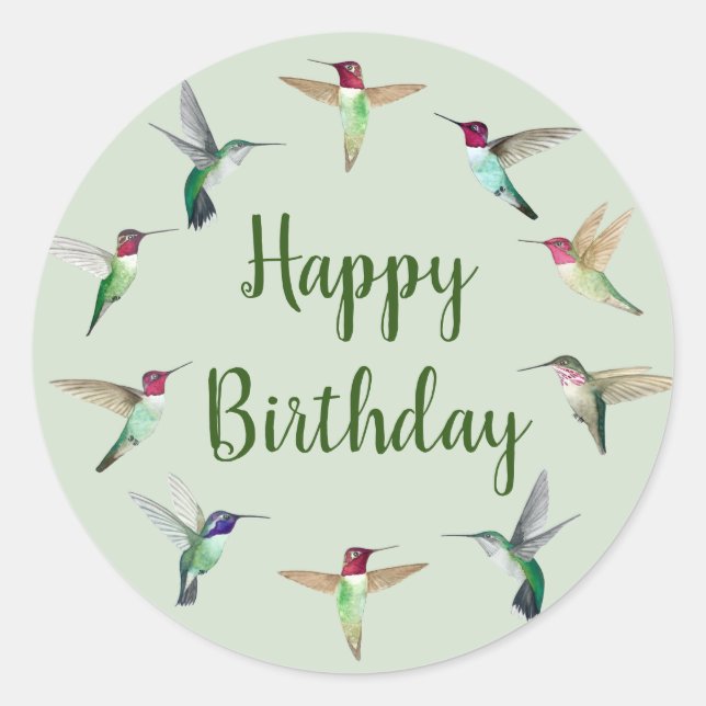 Adesivo Hummingbird Happy Birthday Clássico Redondo (Frente)