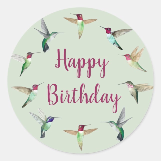 Adesivo Hummingbird Happy Birthday Clássico Redondo (Frente)