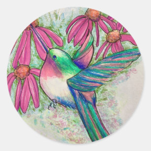 Adesivo Hummingbird Pink Coneflowers Watercolor