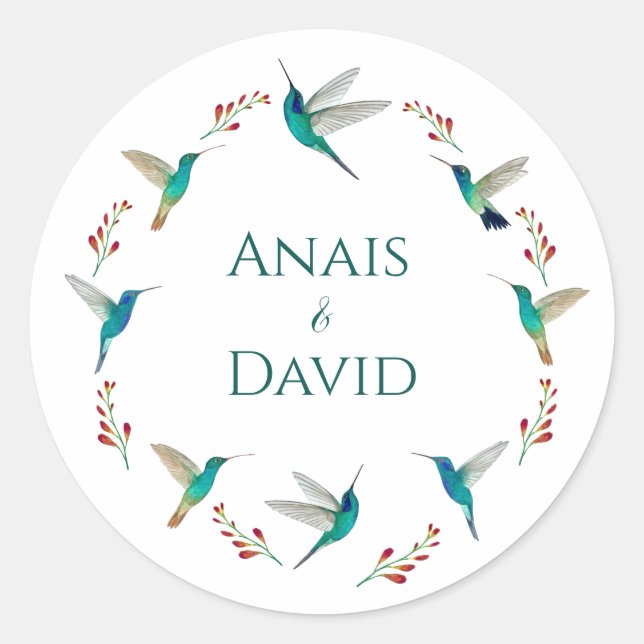 Adesivo Hummingbird Summer Wedding Classic Round Sticker (Frente)