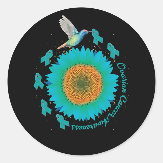 Adesivo Hummingbird Sunflower Teal Ribbon Ovarian Cancer (Frente)