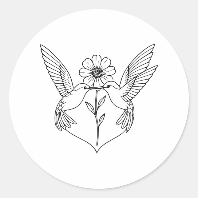 Adesivo Hummingbirds in Heart Shape with Flower Line Art (Frente)