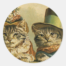 Humor Antigo, Noiva Vitoriana Gato Groom em Chapéu