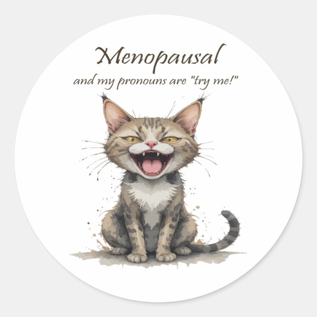 Adesivo Humor da Menopausa Gato Estressado Irritado (Frente)