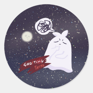 Adesivo Humor Divertido de Halloween Fantasma Pensativo