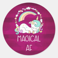 Humor Unicorn Magical AF em padrão vermelho escuro