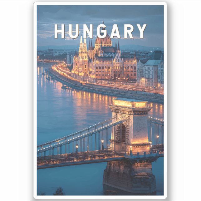 Adesivo Hungary Illustration Travel Art Vintage (Frente)