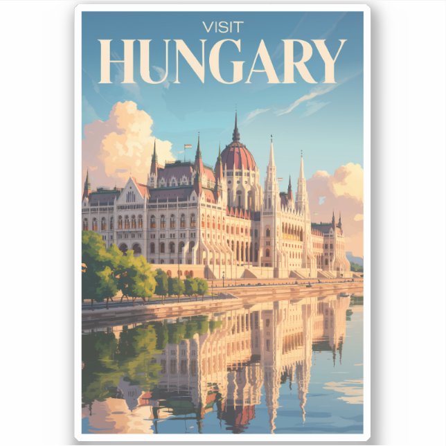 Adesivo Hungary Parliament Illustration Travel Art Vintage (Frente)