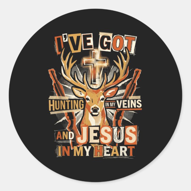 Adesivo Hunting In My Veins Jesus In Heart Christian Deer  (Frente)