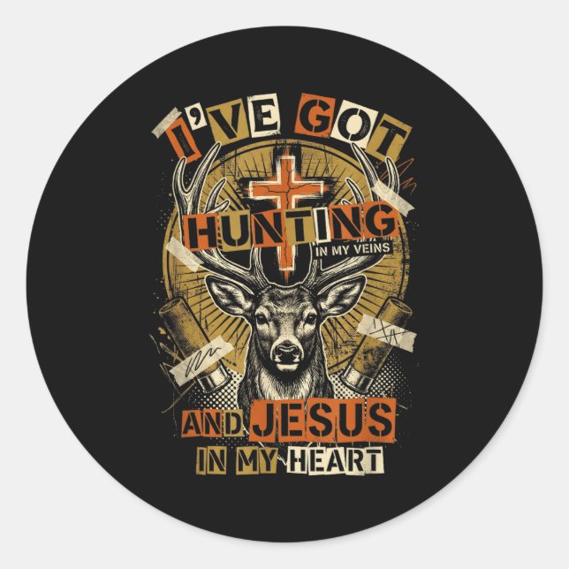 Adesivo Hunting In My Veins Jesus In Heart Christian Deer  (Frente)