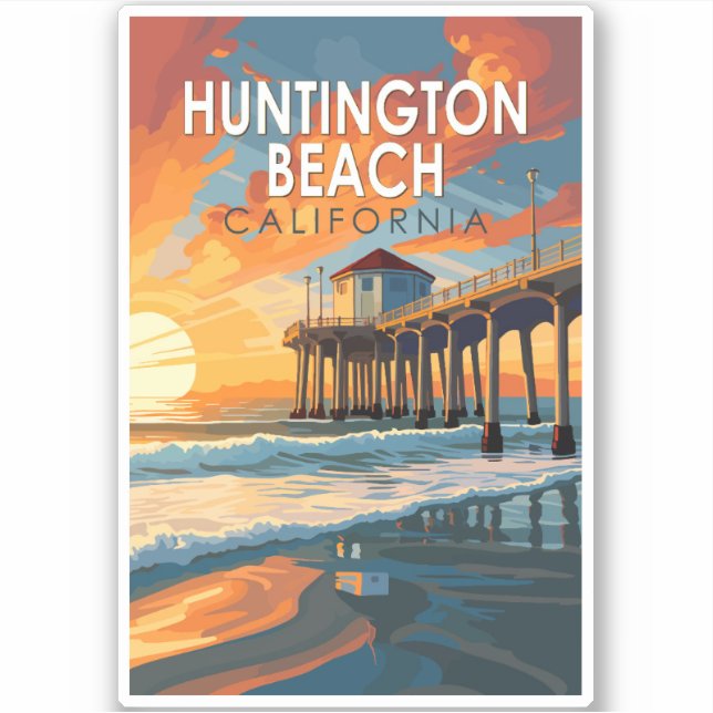 Adesivo Huntington Beach California Viagem Art Vintage (Frente)