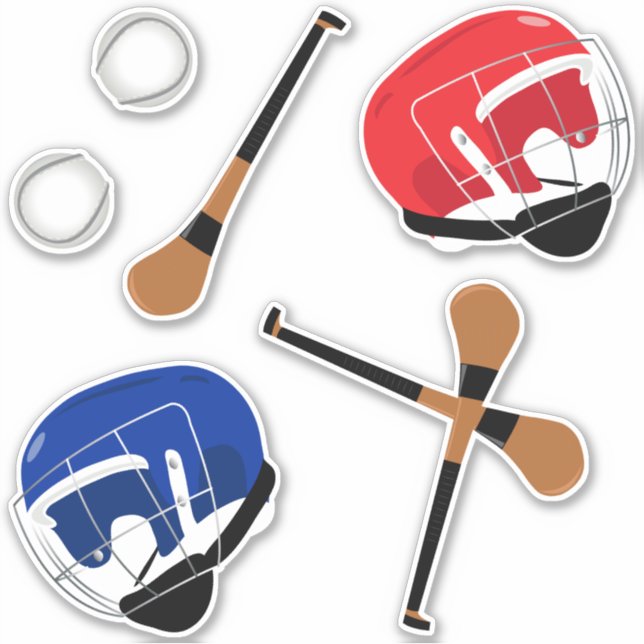 Adesivo Hurling Gaelic Sports Sticks Balls and Helmets (Frente)