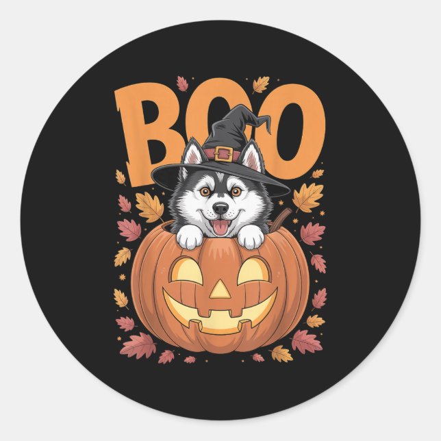Adesivo Husky Costume On Pumpkin Halloween Siberian Husky  (Frente)