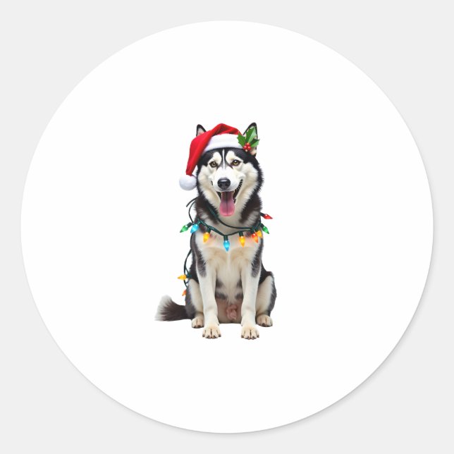 Adesivo Husky Dog Santa Hat Christmas Tree Xmas Gifts For  (Frente)