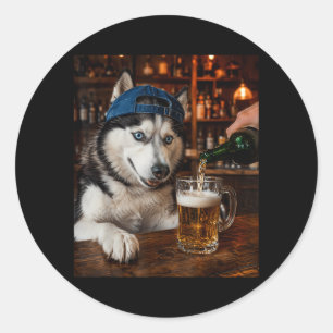 Adesivo Husky Siberiano Bebendo Cerveja Meme de Cachorro E