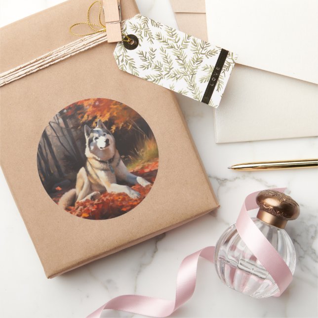 Adesivo Husky Siberiano nas Folhas do outono cai inspirado (Presentear)