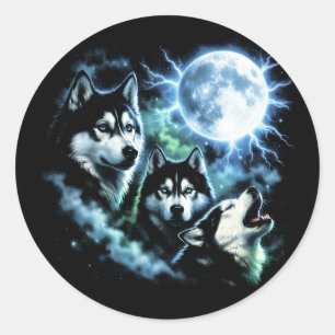 Adesivo Husky Siberiano Uivando para a Lua – Cachorro sob 