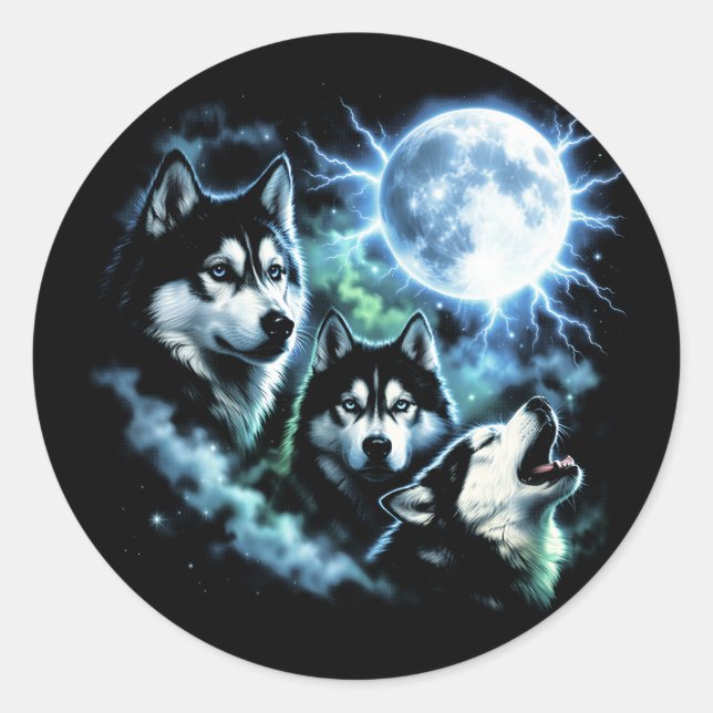 Adesivo Husky Siberiano Uivando para a Lua – Cachorro sob  (Frente)