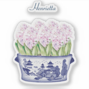 Adesivo Hyacinth Chinoiserie rosa com o nome Vinyl Sticker