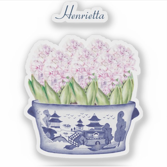Adesivo Hyacinth Chinoiserie rosa com o nome Vinyl Sticker (Frente)