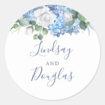 Hydrangea e Flores Brancas Dusty Blue Watercolor