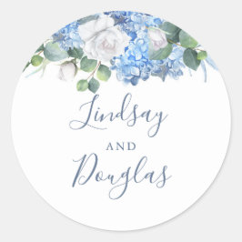Adesivo Hydrangea e Flores Brancas Dusty Blue Watercolor