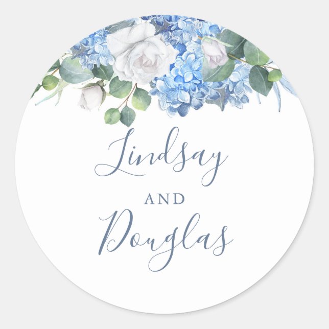 Adesivo Hydrangea e Flores Brancas Dusty Blue Watercolor (Frente)