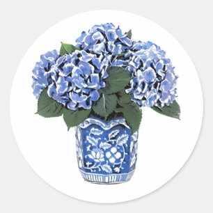 Adesivo Hydrangeas azuis em um Pote de cerâmica floral