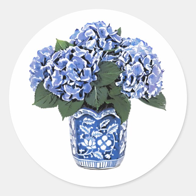 Adesivo Hydrangeas azuis em um Pote de cerâmica floral (Frente)