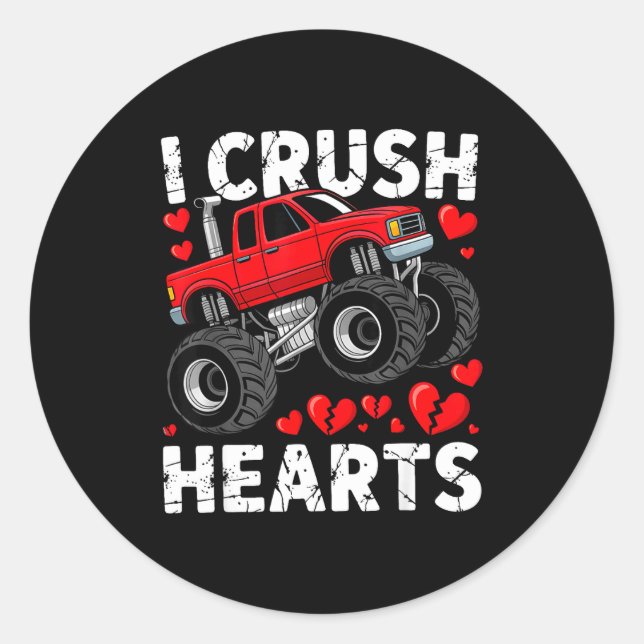 Adesivo I Crush Hearts Valentine Monster Truck Boys Toddle (Frente)