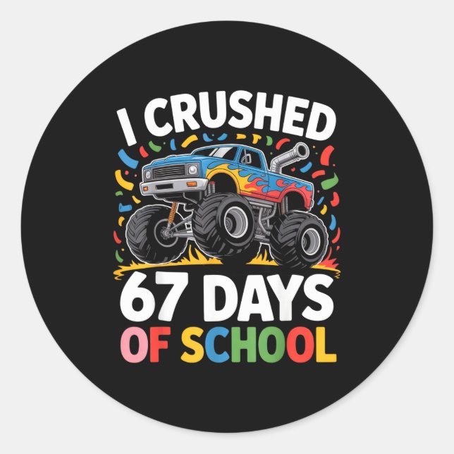 Adesivo I Crushed 67 Days Of School For Kids Monster Truck (Frente)