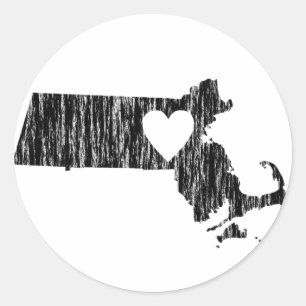 Adesivo I Heart Massachusetts Grunge Outline State Love