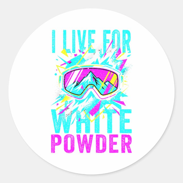 Adesivo I Live For White Wder 80s 90s Retro Skiing Snowboa (Frente)